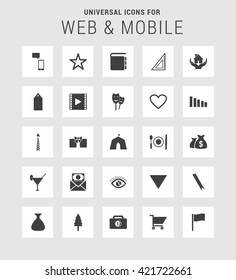 25 Universal web and mobile icon set. A set of 25  flat icons for mobile and web.