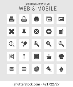 25 Universal web and mobile icon set. A set of 25  flat icons for mobile and web.