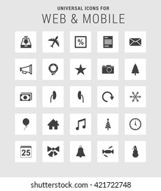 25 Universal web and mobile icon set. A set of 25  flat icons for mobile and web.