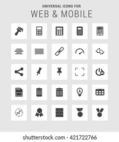 25 Universal web and mobile icon set. A set of 25  flat icons for mobile and web.