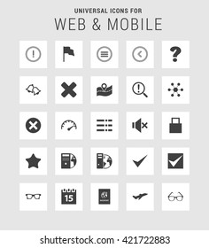25 Universal web and mobile icon set. A set of 25  flat icons for mobile and web.