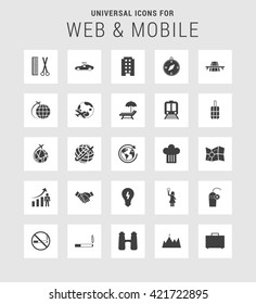 25 Universal web and mobile icon set. A set of 25 flat icons for mobile and web.