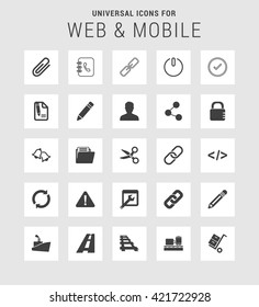 25 Universal web and mobile icon set. A set of 25  flat icons for mobile and web.