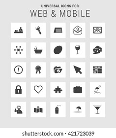 25 Universal web and mobile icon set. A set of 25  flat icons for mobile and web.