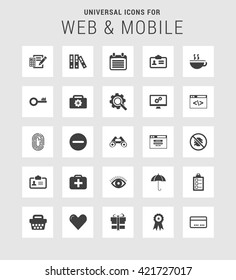 25 Universal web and mobile icon set. A set of 25  flat icons for mobile and web.