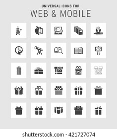 25 Universal web and mobile icon set. A set of 25 flat icons for mobile and web.