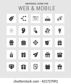 25 Universal web and mobile icon set. A set of 25 flat icons for mobile and web.