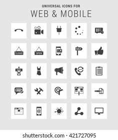 25 Universal web and mobile icon set. A set of 25  flat icons for mobile and web.
