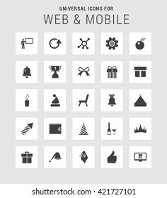 25 Universal web and mobile icon set. A set of 25  flat icons for mobile and web.