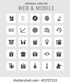 25 Universal web and mobile icon set. A set of 25  flat icons for mobile and web.