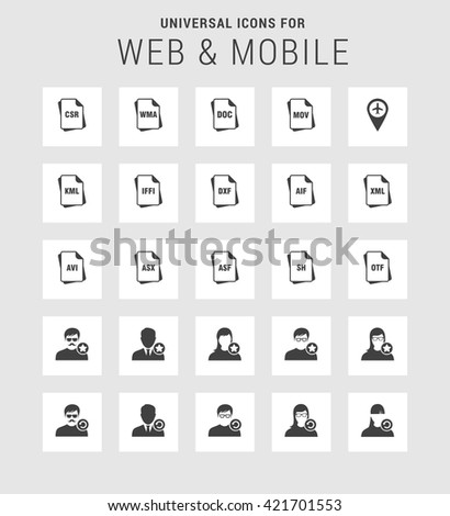 25 Universal web and mobile icon set. A set of 25  flat icons for mobile and web.