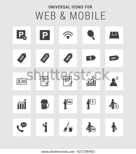 25 Universal web and mobile icon set. A\
set of 25  flat icons for mobile and\
web.\
