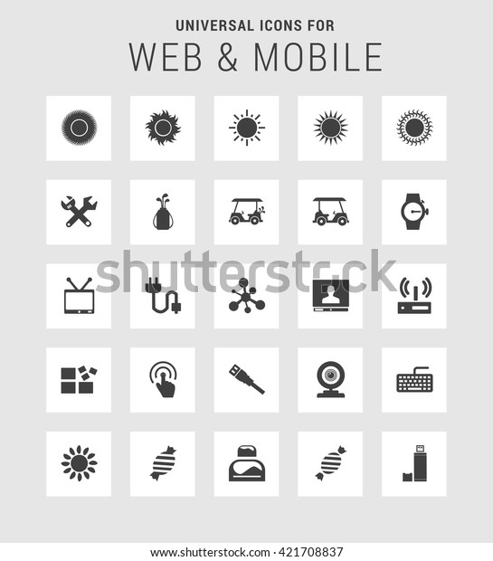 25 Universal web and mobile icon set. A\
set of 25 flat icons for mobile and\
web.\
