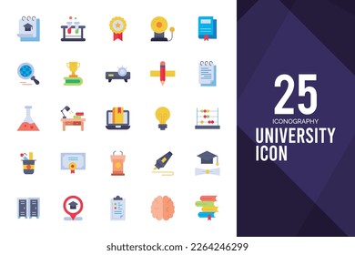 25 University Flat icon pack. vector illustration.