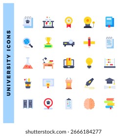 25 University Flat icon pack. vector illustration.