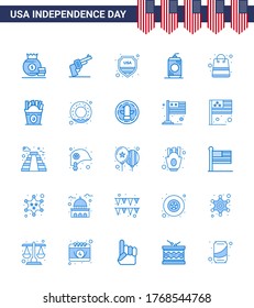25 USA Blue Pack of Independence Day Signs and Symbols of money; usa; security; drink; bottle Editable USA Day Vector Design Elements