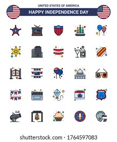 25 USA Flat Filled Line Pack of Independence Day Signs and Symbols of day; balloons; american; light; candle Editable USA Day Vector Design Elements