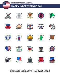 25 USA Flat Filled Line Pack of Independence Day Signs and Symbols of protection; head; decoration; medal; independece Editable USA Day Vector Design Elements