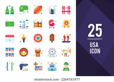 25 USA Flat icon pack. vector illustration.