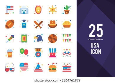 Paquete de iconos de USA Flat. ilustración vectorial.