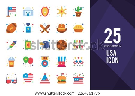 25 USA Flat icon pack. vector illustration.
