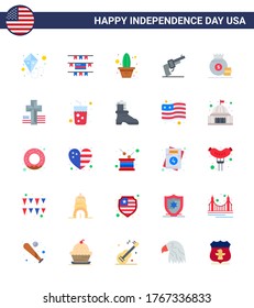 25 USA Flat Pack of Independence Day Signs and Symbols of american; bolsa; planta; dólar; elementos de diseño de vectores de USA Day editables por arma