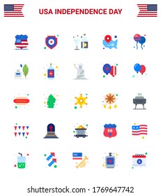 25 USA Flat Signs Independence Day Celebration Symbols of location pin; usa; drink; states; glass Editable USA Day Vector Design Elements