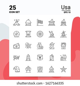 25 Usa Icon Set. 100% Editable EPS 10 Files. Business Logo Concept Ideas Line icon design
