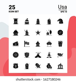 25 Usa Icon Set. 100% Editable EPS 10 Files. Business Logo Concept Ideas Solid Glyph icon design