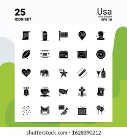 25 Usa Icon Set. 100% Editable EPS 10 Files. Business Logo Concept Ideas Solid Glyph icon design