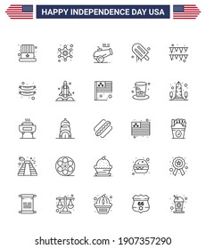 Paquete de 25 carteles y símbolos del Día de la Independencia de Estados Unidos; ee.uu. pistola grande; americano; elementos de diseño de vectores editables de icecream USA Day