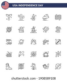 25 USA Line Pack of Independence Day Signs and Symbols of american; Flagge; Flasche; Land; howitzer Editorial USA Day Vectordesign Elements