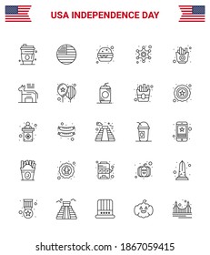 25 USA Line Signs Independence Day Celebration Symbols of fries; fast; burger; police sign; police Editable USA Day Vector Design Elements