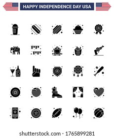 25 USA Solid Glyph Pack of Independence Day Signs and Symbols of american day; american; dessert; elephent; independence day Editable USA Day Vector Design Elements