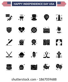 25 Paquete Sólido de Glifos de los Estados Unidos de Signos y Símbolos de visión del Día de la Independencia; punto de referencia; tapón; signo; elementos editables de diseño del vector USA Day