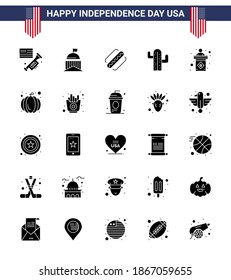 25 USA Solid Glyph Signs Independence Day Celebration Symbols of usa; plent; irish; usa; states Editable USA Day Vector Design Elements