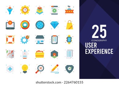 25 User Experience Flat icon pack. vector illustration.