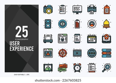 Paquete de iconos de 25 User Experience Lineal Color. ilustración vectorial.