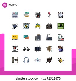 25 User Interface Filled line Flat Color Pack of modern Signs and Symbols of clock; record; conversations; microphone; report Editable Vector Design Elements