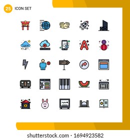 25 User Interface Filled line Flat Color Pack of modern Signs and Symbols of startup; rocket; transport; launch; helping Editable Vector Design Elements svg