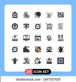 25 User Interface Filled line Flat Color Pack of modern Signs and Symbols of draft; blue print; hours; day; cup Editable Vector Design Elements