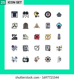25 User Interface Filled line Flat Color Pack of modern Signs and Symbols of up; star; bulb; prize; location Editable Vector Design Elements