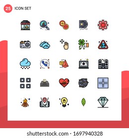 25 User Interface Filled line Flat Color Pack of modern Signs and Symbols of global; gear; china; setting; data scince Editable Vector Design Elements