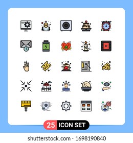 25 User Interface Filled line Flat Color Pack of modern Signs and Symbols of efficiency; lover; bass; heart; subwoofer Editable Vector Design Elements