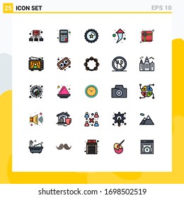 25 User Interface Filled line Flat Color Pack of modern Signs and Symbols of entertainment; gift; discount; box; right Editable Vector Design Elements