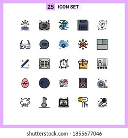 25 User Interface Filled line Flat Color Pack of modern Signs and Symbols of disc; computers; international; arrow; internet Editable Vector Design Elements