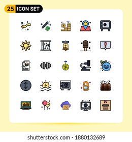 25 User Interface Filled line Flat Color Pack of modern Signs and Symbols of locker; world; budget; way; location Editable Vector Design Elements