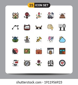25 User Interface Filled line Flat Color Pack of modern Signs and Symbols of love; vehicle; care; smart car; gps location Editable Vector Design Elements