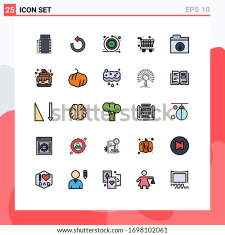 25 User Interface Filled line Flat Color Pack of modern Signs and Symbols of files; cart; repeat; supermarket; time process Editable Vector Design Elements