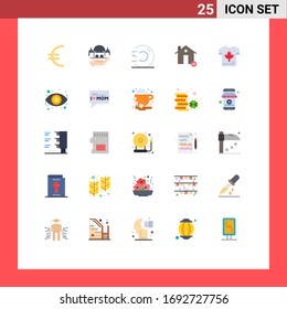 25 User Interface Flat Color Pack of modern Signs and Symbols of shirt; house; fitness; estate; buildings Editable Vector Design Elements